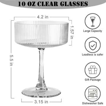 Besloor 4pcs Coupe Champagne Glasses, Ribbed Coupe Martini Glassware,10 oz Classic Vintage Art Champ...