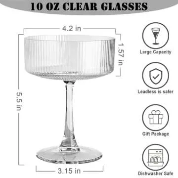 Besloor 4pcs Coupe Champagne Glasses, Ribbed Coupe Martini Glassware,10 oz Classic Vintage Art Champ...