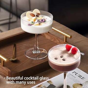 Besloor 4pcs Coupe Champagne Glasses, Ribbed Coupe Martini Glassware,10 oz Classic Vintage Art Champagne Glasses Set of 4 with Gift Box Packaging, Hand Blown, Homemade Cocktails,Large Capacity