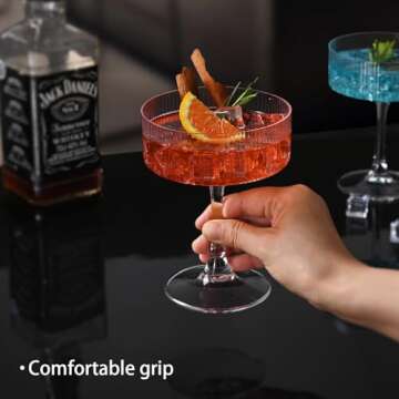 Besloor 4pcs Coupe Champagne Glasses, Ribbed Coupe Martini Glassware,10 oz Classic Vintage Art Champagne Glasses Set of 4 with Gift Box Packaging, Hand Blown, Homemade Cocktails,Large Capacity