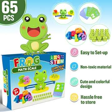 CozyBomB™ Homeschool Kindergarten Frog Scale Cards Balance Board Game - Preschool Math Learning Stem Montessori Toys Educational Gifts for Boy Girl Ages 3 4 5 6 Year Old Birthdays Christmas Holidays
