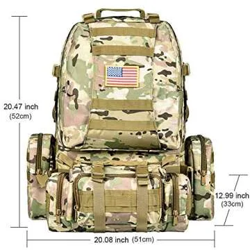 CVLIFE Tactical Backpack Military Army Rucksack 60L Large Assault Pack Detachable Molle Bag