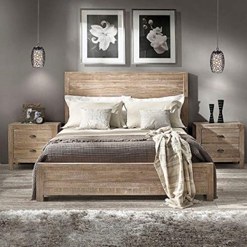 Rustic Platform Bed Frame with Headboard Offers Classic Style and Contemporary Function. Solid Wood ...