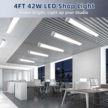 hykolity 4 Pack 4FT LED Shop Light, Linkable Utility Shop Lights, 42W, 5000K Daylight White Shop Light for Garages, Workshops,Hanging or FlushMount, Power Cord with Pull Chain Switch, ETL