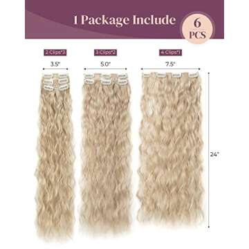 LONAI Clip In Hair Extensions, 6PCS Curly 24" Long Synthetic Clip On Hairpiece For Women Natural Ash...