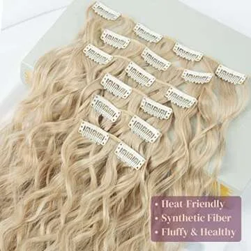 LONAI Clip In Hair Extensions, 6PCS Curly 24" Long Synthetic Clip On Hairpiece For Women Natural Ash Blonde