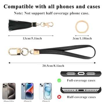 Lostars 2 Sets Leather Phone Wrist Strap, Detachable Cellphone Lanyard with Tether Tab, Elastic Hands-Free Wristlet Bracelet for Women (Black-1)