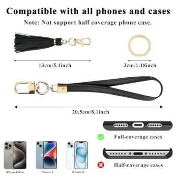 Lostars 2 Sets Leather Phone Wrist Strap, Detachable Cellphone Lanyard with Tether Tab, Elastic Hands-Free Wristlet Bracelet for Women (Black-1)