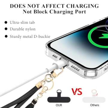 Lostars 2 Sets Leather Phone Wrist Strap, Detachable Cellphone Lanyard with Tether Tab, Elastic Hands-Free Wristlet Bracelet for Women (Black-1)