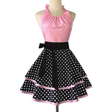 Hyzrz Cute Retro Polka Dot Apron for Home & Kitchen Cooking