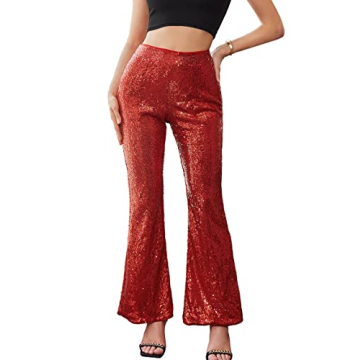 EXTRO&VERT Women Sequin Flare Leggings - Sparkly Palazzo Pants for Parties and Clubs