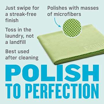 E-Cloth Glass & Polishing Cloths, Premium Microfiber Glass Cleaner, Great for Windows, Glass and Mirrors, Washable and Reusable, 100 Wash Guarantee, Lime Green, 4 Pack