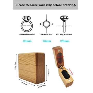 SINMAR Wooden Ring Box for Proposal,Wedding Engagement Ring Boxes Portable Small Slim Wooden Ring Box for Wedding Ceremony Ring Bearer Box(Small, cherry)