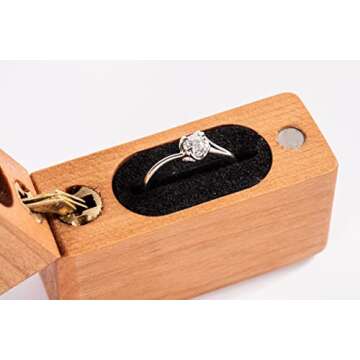 SINMAR Wooden Ring Box for Proposal,Wedding Engagement Ring Boxes Portable Small Slim Wooden Ring Box for Wedding Ceremony Ring Bearer Box(Small, cherry)