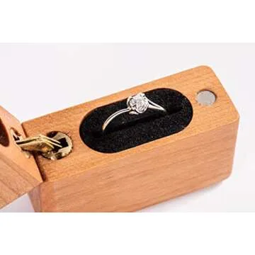 SINMAR Wooden Ring Box for Proposal,Wedding Engagement Ring Boxes Portable Small Slim Wooden Ring Box for Wedding Ceremony Ring Bearer Box(Small, cherry)