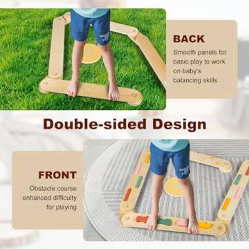 AmazingJoy Balance Beam Wooden Balance Board Stepping Stones Montessori Toy for Kids 3-5 Toddler Gross Motor Skills Build Coordination Gymnastics Obstacle Course Indoor Outdoor 6pcs