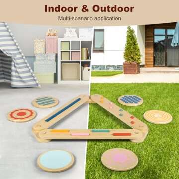 AmazingJoy Balance Beam Wooden Balance Board Stepping Stones Montessori Toy for Kids 3-5 Toddler Gross Motor Skills Build Coordination Gymnastics Obstacle Course Indoor Outdoor 6pcs