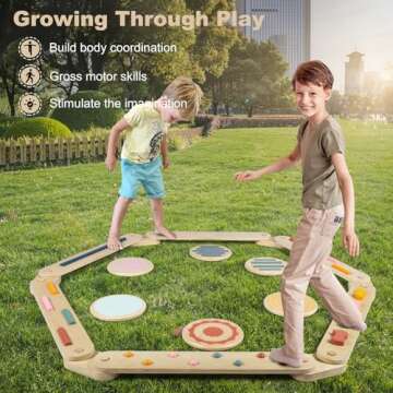 AmazingJoy Balance Beam Wooden Balance Board Stepping Stones Montessori Toy for Kids 3-5 Toddler Gross Motor Skills Build Coordination Gymnastics Obstacle Course Indoor Outdoor 6pcs