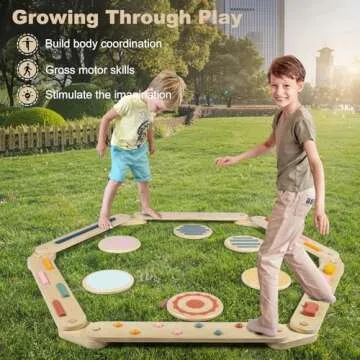 AmazingJoy Balance Beam Wooden Balance Board Stepping Stones Montessori Toy for Kids 3-5 Toddler Gross Motor Skills Build Coordination Gymnastics Obstacle Course Indoor Outdoor 6pcs