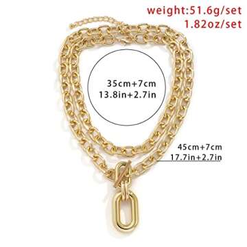 Blue Drop Layered Chunky Necklace Gold Cuban Link Chain Carabiner Necklace for Women Layering Paperc...