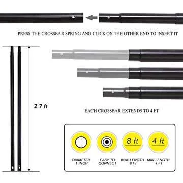 EMART Photography Backdrop Stand, 8 x 8 ft Adjustable Photo Background Holder, Back Drop Banner Support Frame Kit for Photoshoot Video Studio, Birthday Party
