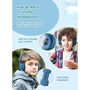 DyBaxa Kids Headphones Wired, Foldable On Ear Headset, Volume Limiter 94dB, Over-Ear Headphones for Kids School Online Classes Travel Children, 3.5mm Jack Compatible Smartphones Tablet, Dark Blue