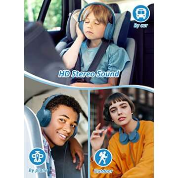 DyBaxa Kids Headphones Wired, Foldable On Ear Headset, Volume Limiter 94dB, Over-Ear Headphones for Kids School Online Classes Travel Children, 3.5mm Jack Compatible Smartphones Tablet, Dark Blue
