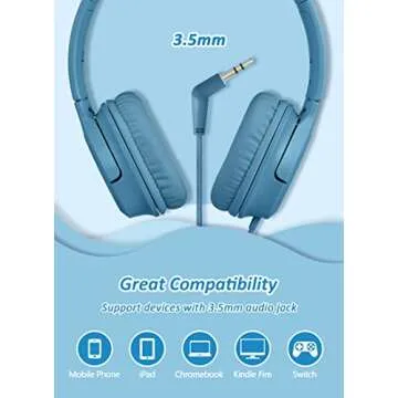 DyBaxa Kids Headphones Wired, Foldable On Ear Headset, Volume Limiter 94dB, Over-Ear Headphones for Kids School Online Classes Travel Children, 3.5mm Jack Compatible Smartphones Tablet, Dark Blue