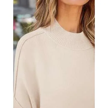 ZESICA Women's Fall Casual Long Sleeve Crew Neck Side Slit Oversized Ribbed Knit Pullover Sweater Tops,Beige,Medium