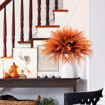 LUZOGA 12 Bundles Fall Artificial Plants Fake Boston Ferns Autumn Outdoor UV Resistant No Fade Faux Plastic Plants Garden Porch Window Box Decorating