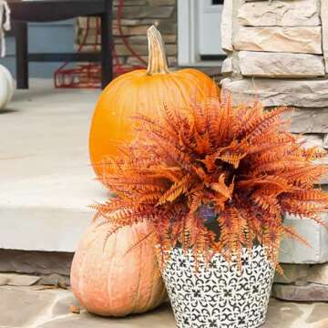 LUZOGA 12 Bundles Fall Artificial Plants Fake Boston Ferns Autumn Outdoor UV Resistant No Fade Faux Plastic Plants Garden Porch Window Box Decorating