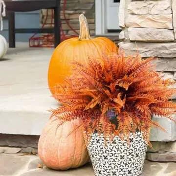 LUZOGA 12 Bundles Fall Artificial Plants Fake Boston Ferns Autumn Outdoor UV Resistant No Fade Faux Plastic Plants Garden Porch Window Box Decorating