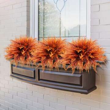 LUZOGA 12 Bundles Fall Artificial Plants Fake Boston Ferns Autumn Outdoor UV Resistant No Fade Faux Plastic Plants Garden Porch Window Box Decorating