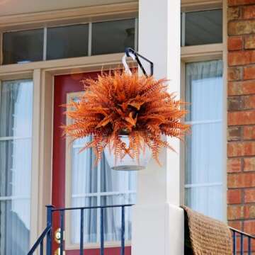 LUZOGA 12 Bundles Fall Artificial Plants Fake Boston Ferns Autumn Outdoor UV Resistant No Fade Faux Plastic Plants Garden Porch Window Box Decorating