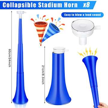 Honoson 8 Pieces Collapsible Stadium Horn 24 Inch Plastic Trumpet Vuvuzela Blow Horn Noisemakers for...