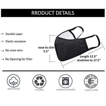 2 Pack Daily Cloth Washable Face Cover - Made in USA (One Size)