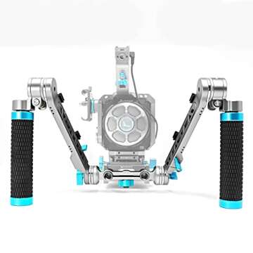 KONDOR BLUE Arri Rosette Arms Bundle (Arms, Grips & Clamp) Quick Push-Button Adjustments - Aerospace Grade Aluminum - Rubber Hand Grips