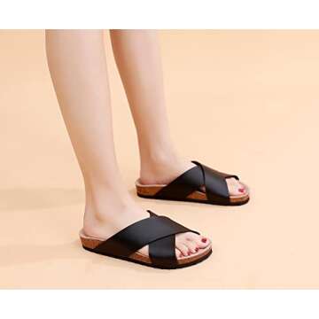 Women's Cork Footbed Sandals - Cow Suede Insole X-Band Slide for Beach Comfort