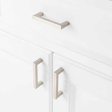 KOOFIZO Solid Square Bar Cabinet Handle - Brushed Nickel Furniture Pull, 3 Inch/76mm Screwhole Distance, 10-Pack for Kitchen Cupboard Door, Bedroom Dresser Drawer, Bathroom Wardrobe Hardware