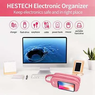 HESTECH Electronics Organizer Travel Charger Case Cord Cable Organizer Bag Portable Waterproof Double Layers All-in-one Storage for Charger Mouse Earbud USB Drive (Salmon, Medium)