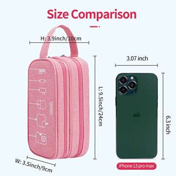 HESTECH Electronics Organizer Travel Charger Case Cord Cable Organizer Bag Portable Waterproof Double Layers All-in-one Storage for Charger Mouse Earbud USB Drive (Salmon, Medium)