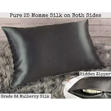 Celestial Silk 100% Silk Pillowcase for Hair Zippered Luxury 25 Momme Mulberry Silk Charmeuse Silk on Both Sides of Cover -Gift Wrapped- (Queen, Charcoal Gray)