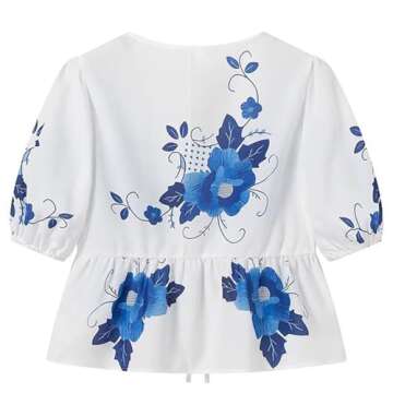 Yimoon Women's Y2K Bow Tie Front Babydoll Blouse Puff Short Sleeve Peplum Ruffle Hem Summer Going Ou...