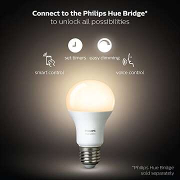 Philips 472027 Hue White A19 60W Equivalent Dimmable Led Smart Bulb (Pack of 4), Soft White