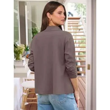 ANRABESS Women Long Sleeve Polo Shirts Casual V Neck Collared Boxy Fit Dressy Work Blouse Top Spring Outfits Cofee M