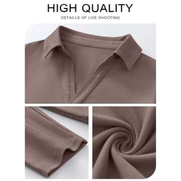 ANRABESS Women Long Sleeve Polo Shirts Casual V Neck Collared Boxy Fit Dressy Work Blouse Top Spring Outfits Cofee M