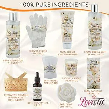 Valentines Day Bath & Body Spa Gift Basket for Women, Best Gift for Mother's Day & Birthday, White R...