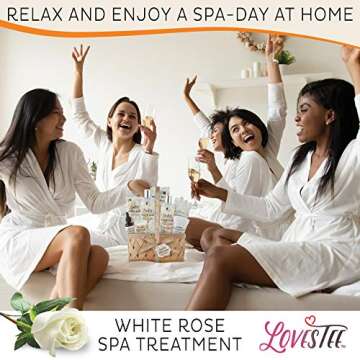 Valentines Day Bath & Body Spa Gift Basket for Women, Best Gift for Mother's Day & Birthday, White Rose Set Body Lotion, Shower Gel, Bubble Bath, Bath Salt, Towel, Soap, Oil, Candle, Gloves,