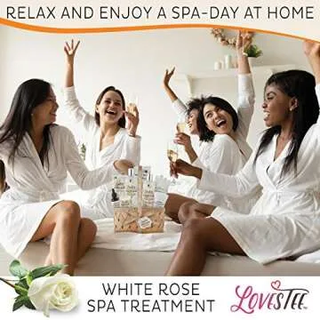 Valentines Day Bath & Body Spa Gift Basket for Women, Best Gift for Mother's Day & Birthday, White Rose Set Body Lotion, Shower Gel, Bubble Bath, Bath Salt, Towel, Soap, Oil, Candle, Gloves,
