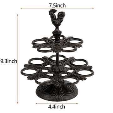 Vixdonos Rustic Egg Holder Cast Iron Egg Rack Rooster Egg Tray for 12 Fresh Eggs